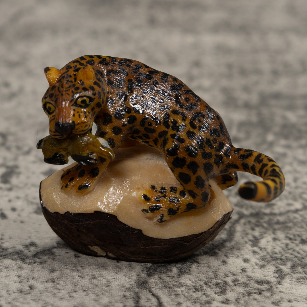 Jaguar Cat With Cub Tagua Carving