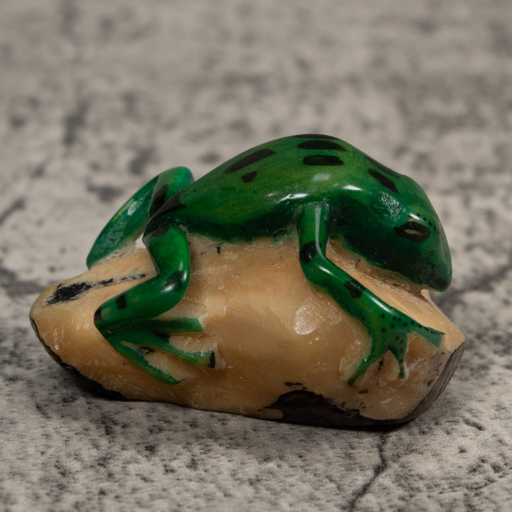 Vintage Black And Green Frog Tagua Carving