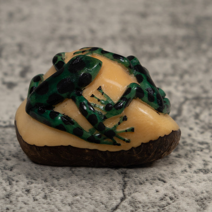 Double Black And Green Frog Tagua Carving