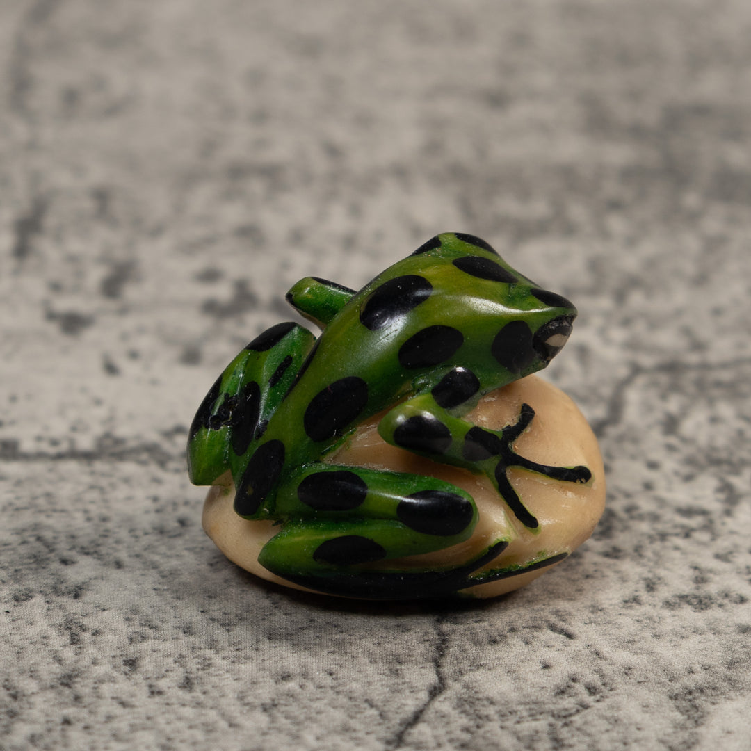 Vintage Green And Black Frog Tagua Carving
