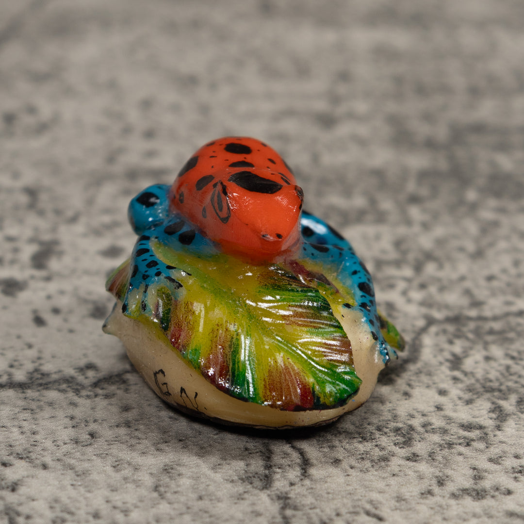 Vintage Blue Red Green And Black Frog Tagua Carving