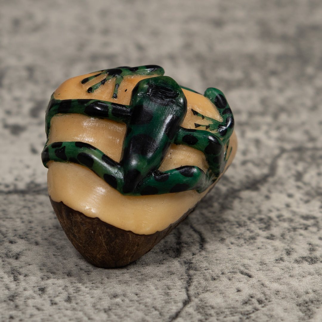 Double Black And Green Frog Tagua Carving