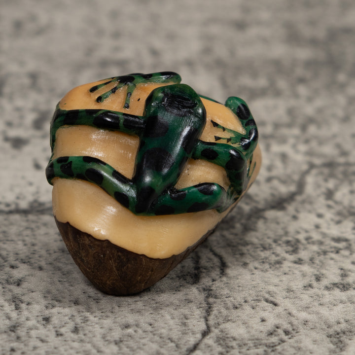 Double Black And Green Frog Tagua Carving