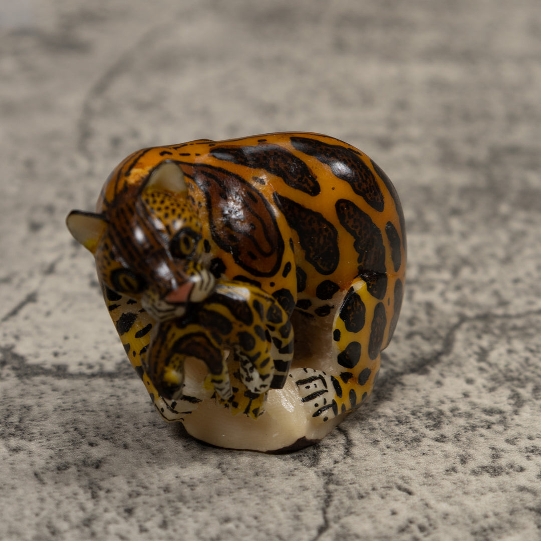 Jaguar Cat With Cub Tagua Carving
