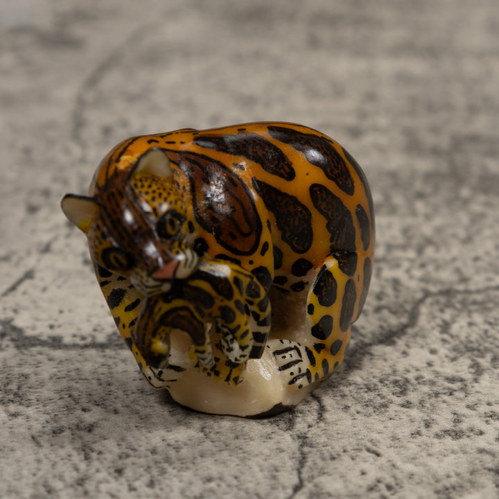Jaguar Cat With Cub Tagua Carving