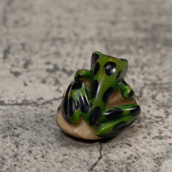 Vintage Green And Black Frog Tagua Carving