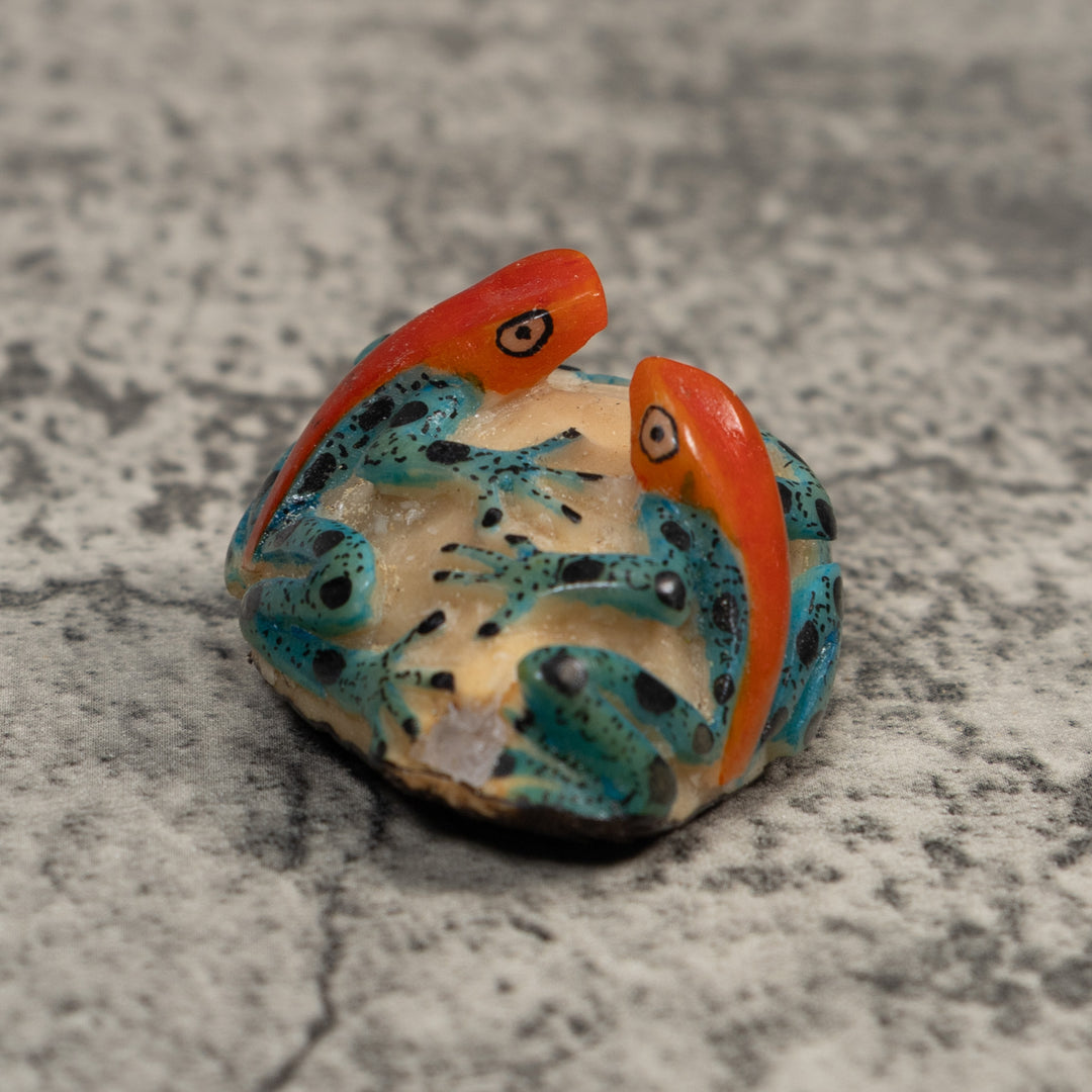 Double Vintage Red And Blue Poison Dart Frog Tagua Carving