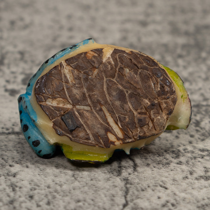 Vintage Blue Red Green And Black Frog Tagua Carving