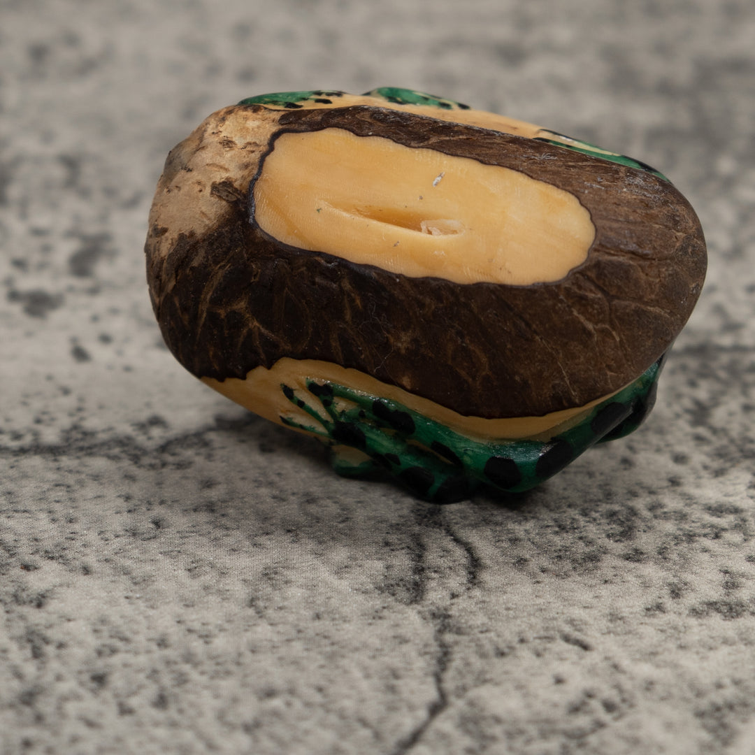 Double Black And Green Frog Tagua Carving