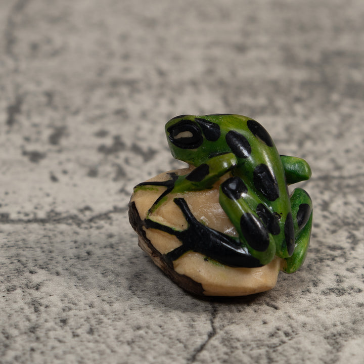 Vintage Green And Black Frog Tagua Carving