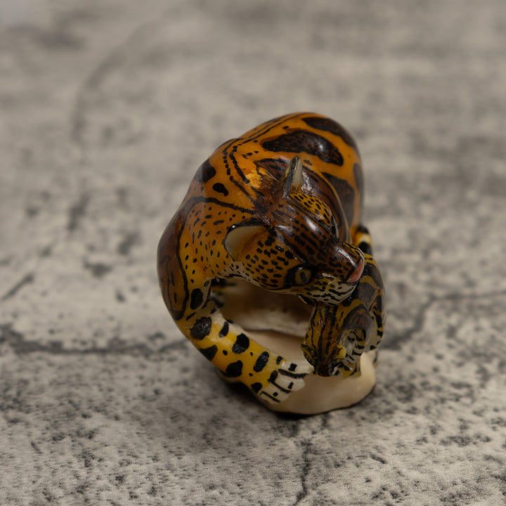 Jaguar Cat With Cub Tagua Carving