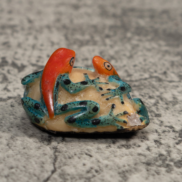 Double Vintage Red And Blue Poison Dart Frog Tagua Carving