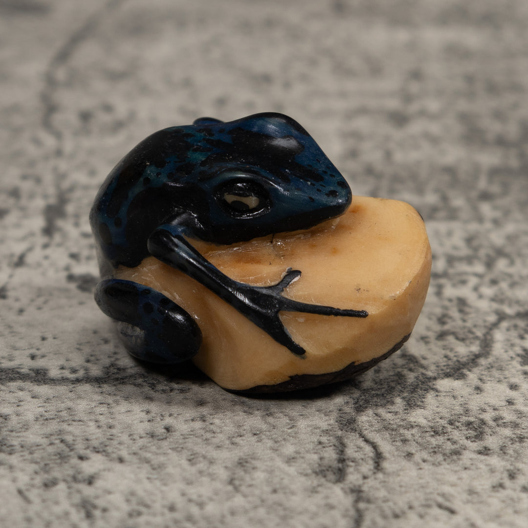 Vintage Dark Blue Green Frog Tagua Carving