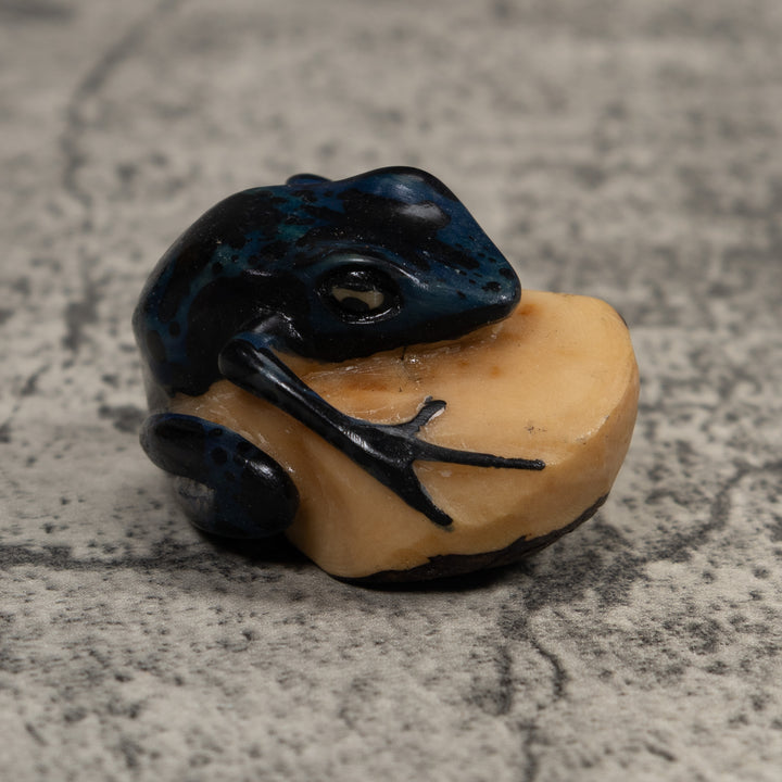 Vintage Dark Blue Green Frog Tagua Carving