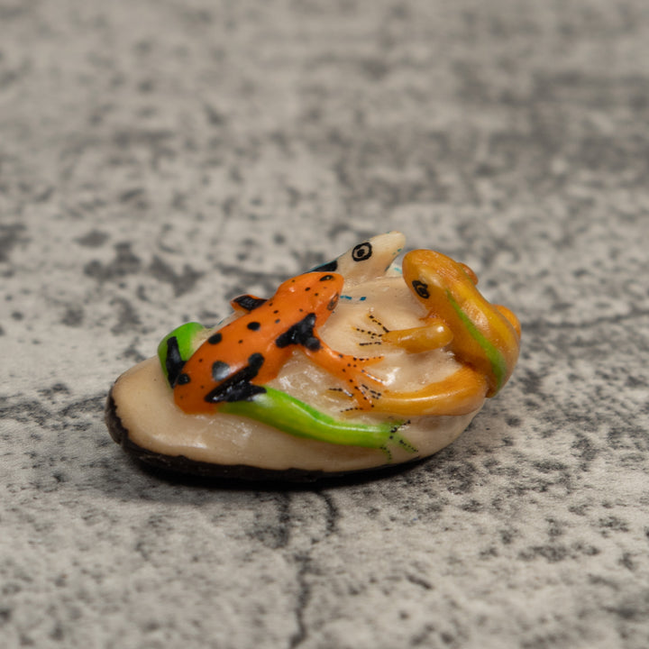 Triple Vintage Green Gold And Blue Poison Dart Frog Tagua Carving