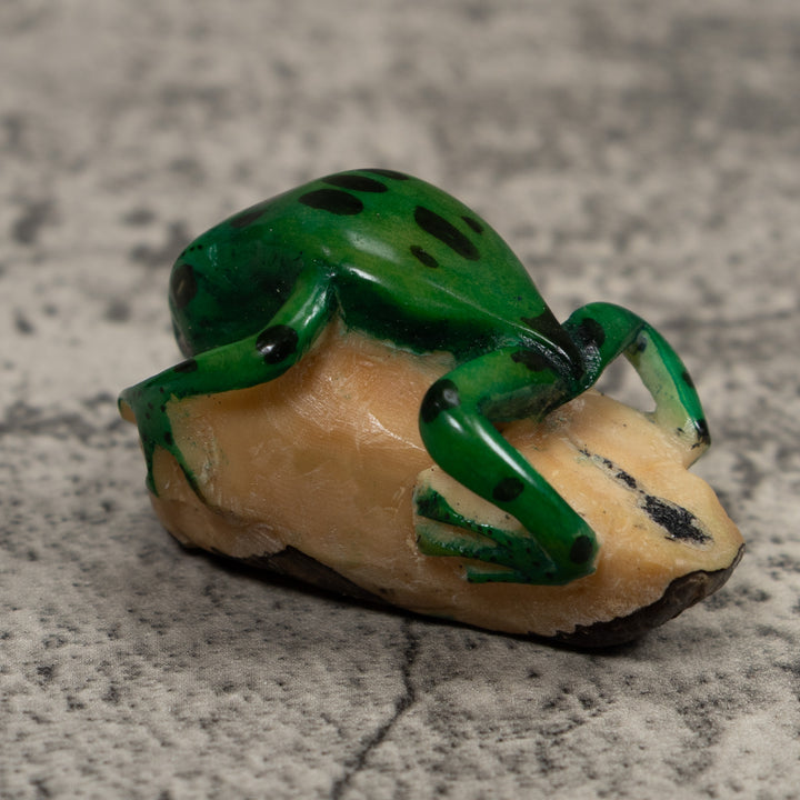 Vintage Black And Green Frog Tagua Carving