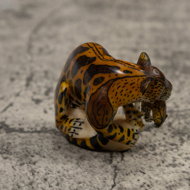 Jaguar Cat With Cub Tagua Carving