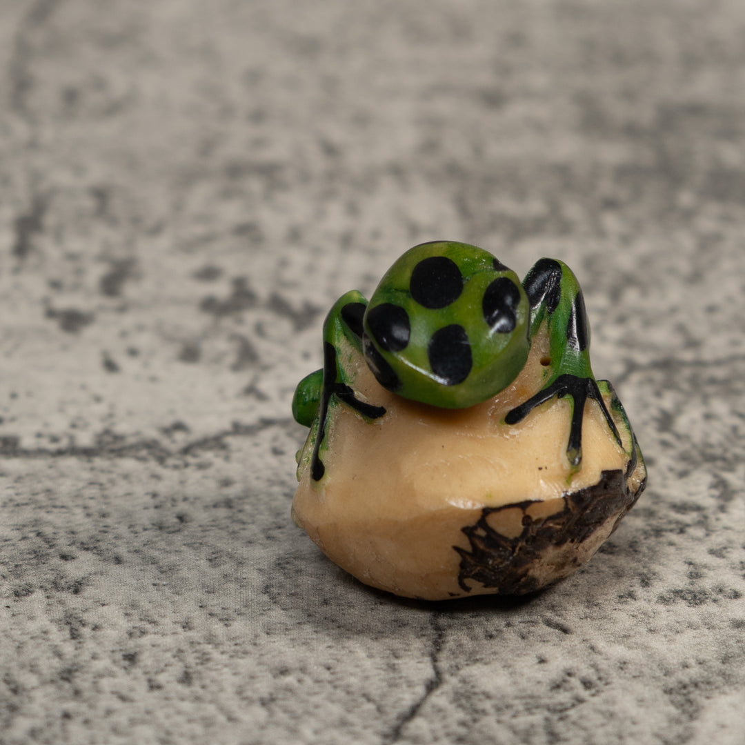Vintage Green And Black Frog Tagua Carving