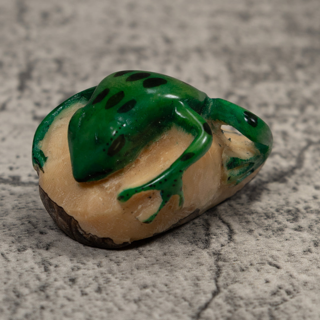 Vintage Black And Green Frog Tagua Carving