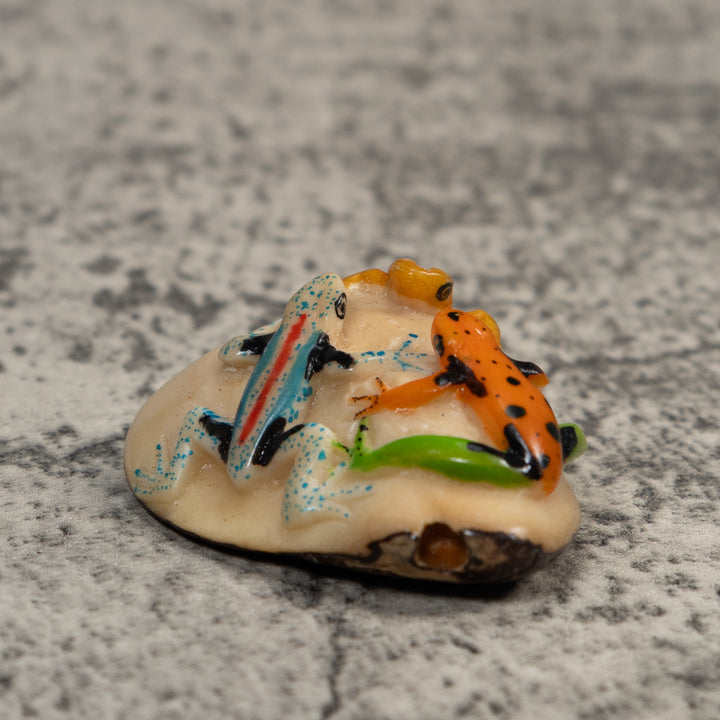 Triple Vintage Green Gold And Blue Poison Dart Frog Tagua Carving