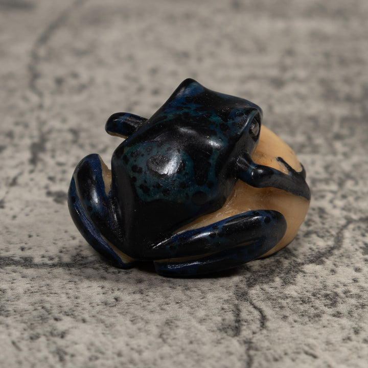 Vintage Dark Blue Green Frog Tagua Carving