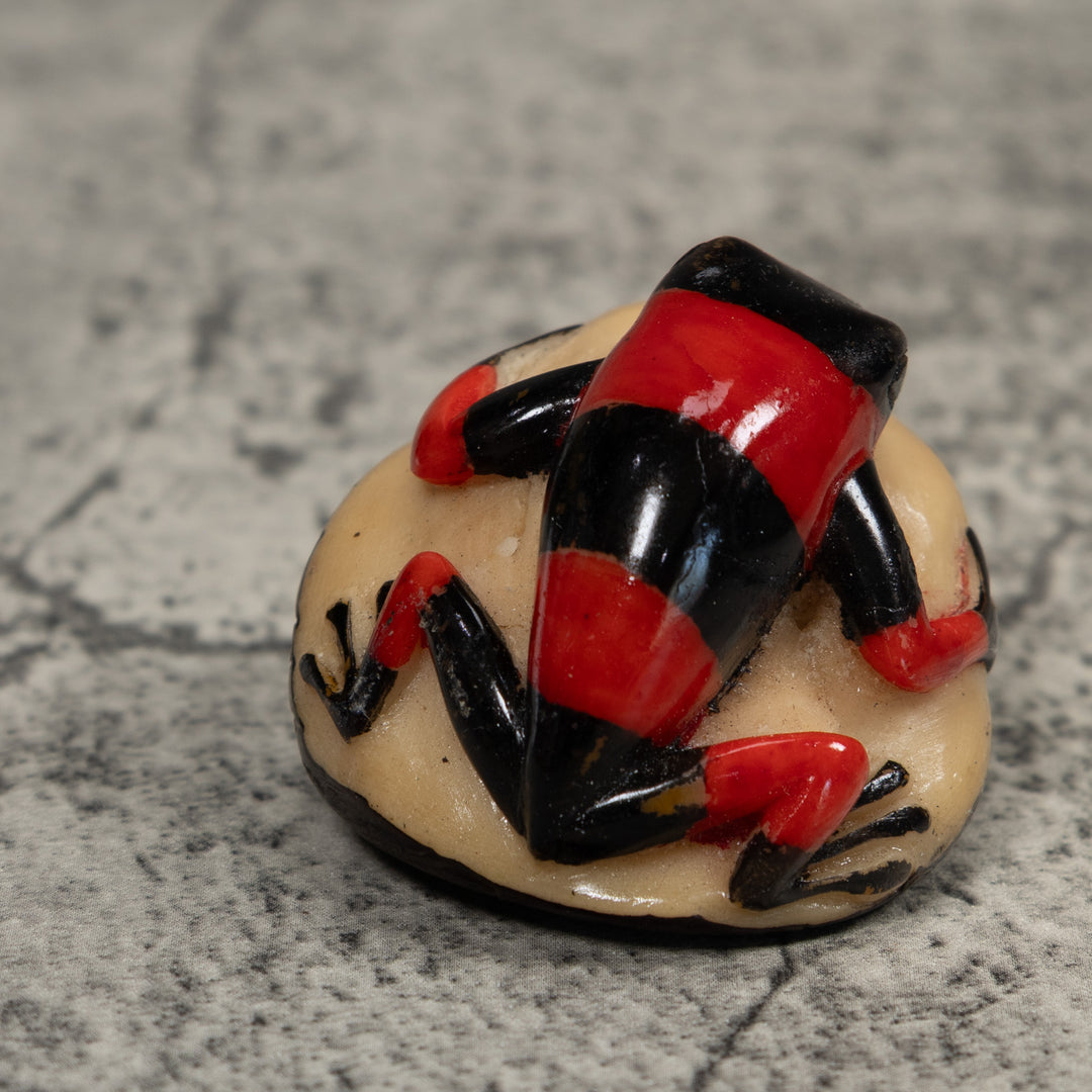 Vintage Red And Black Poison Dart Frog Tagua Carving