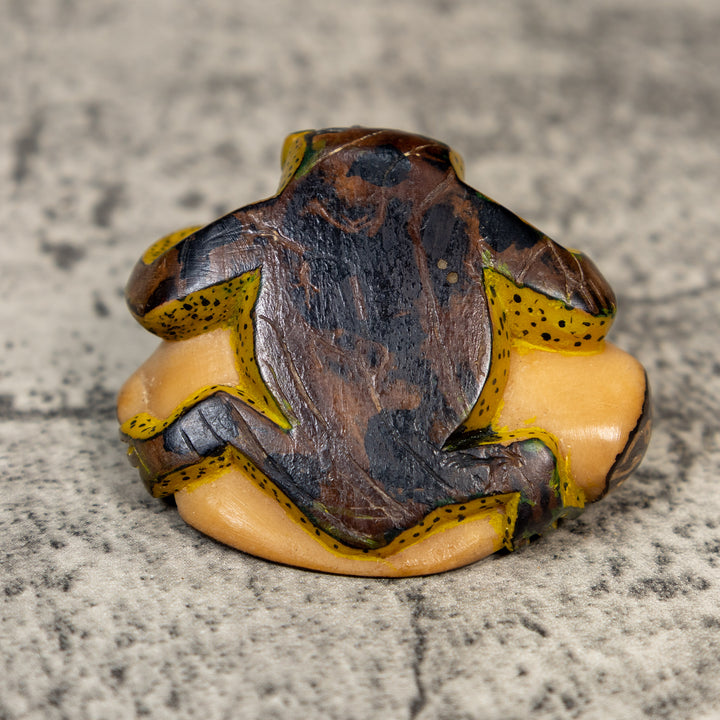 Vintage Yellow And Brown Frog Tagua Carving