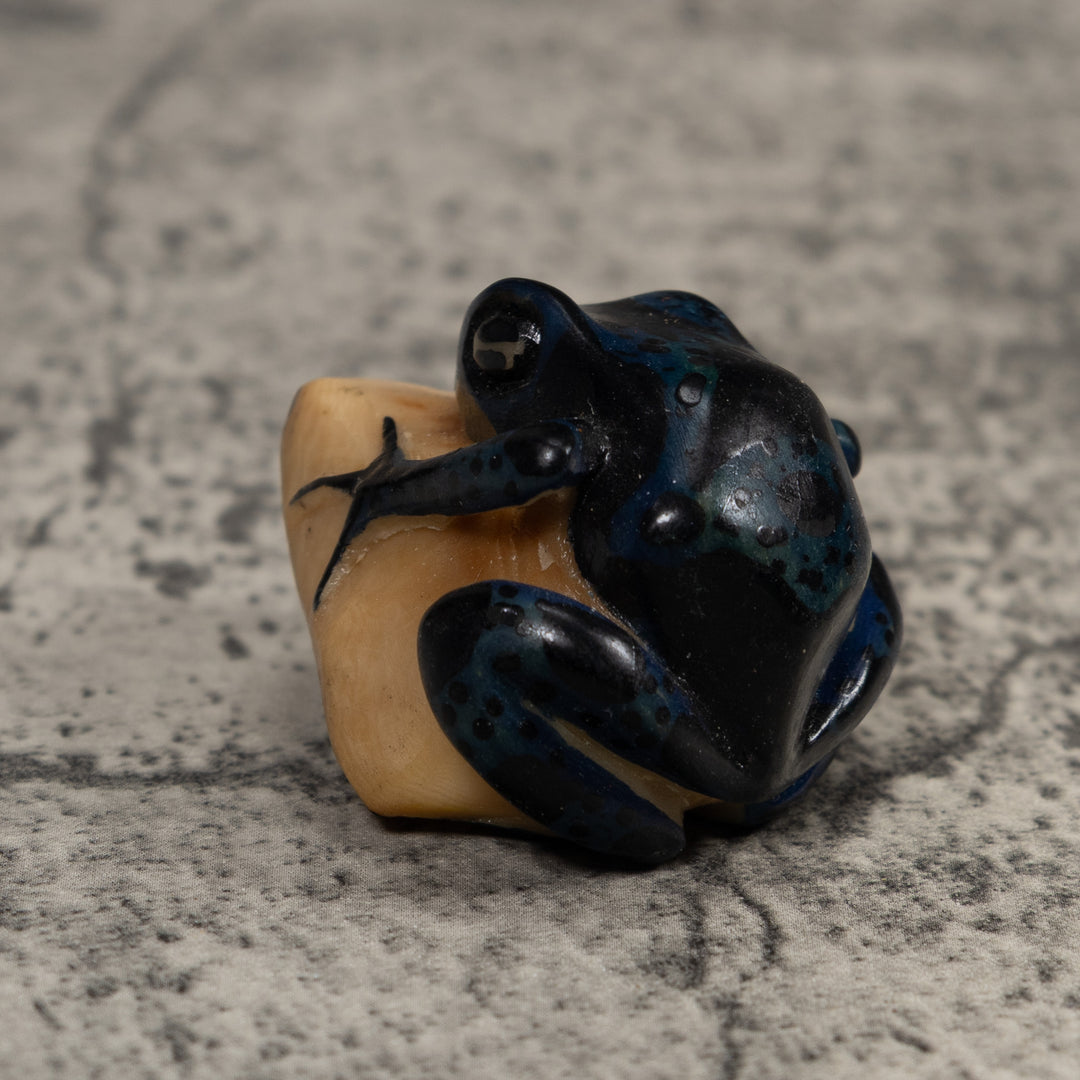 Vintage Dark Blue Green Frog Tagua Carving