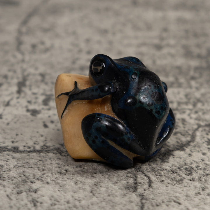 Vintage Dark Blue Green Frog Tagua Carving