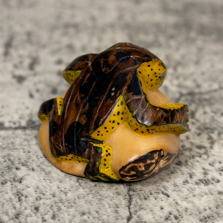 Vintage Yellow And Brown Frog Tagua Carving