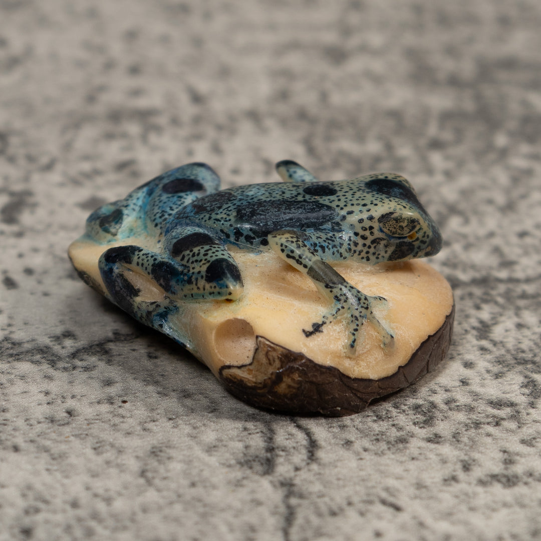 Vintage Blue And Black Poison Dart Frog Tagua Carving