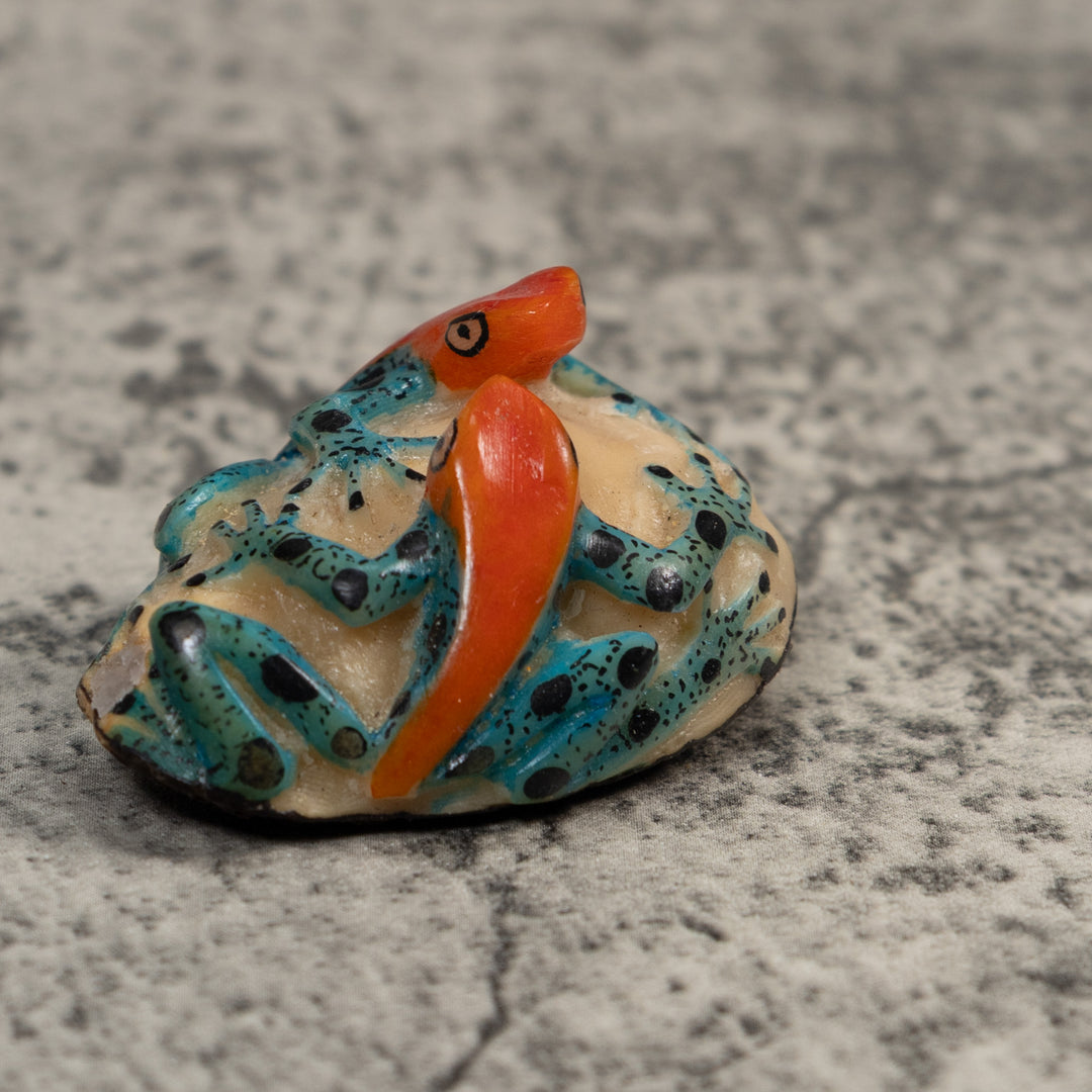 Double Vintage Red And Blue Poison Dart Frog Tagua Carving