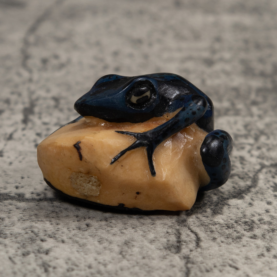 Vintage Dark Blue Green Frog Tagua Carving