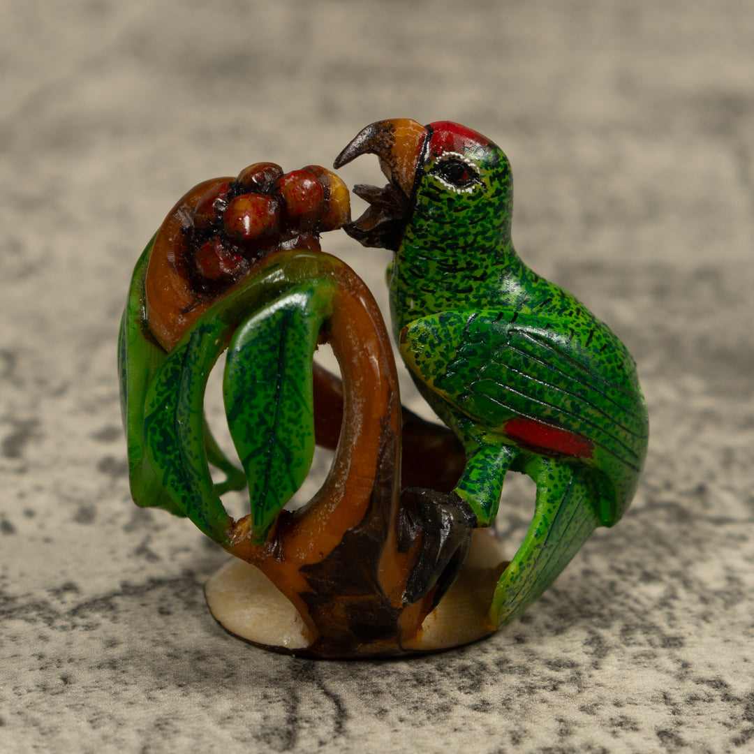 Green Parrot Bird Tagua Carving
