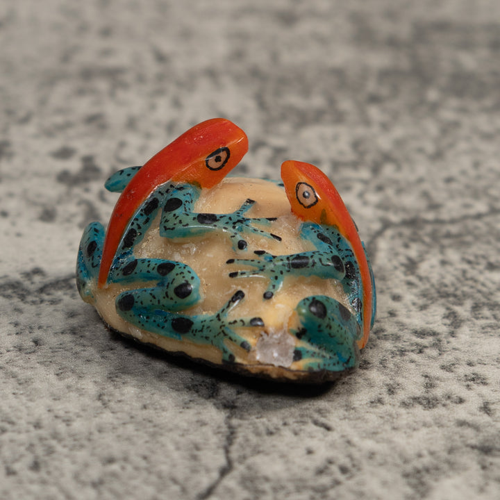 Double Vintage Red And Blue Poison Dart Frog Tagua Carving
