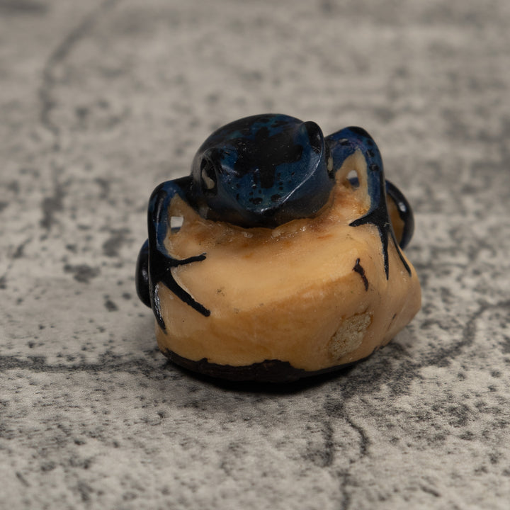 Vintage Dark Blue Green Frog Tagua Carving