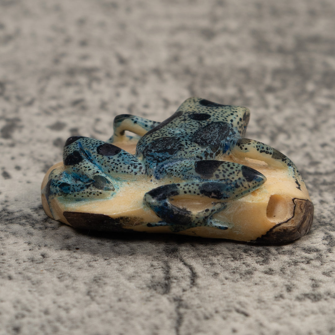 Vintage Blue And Black Poison Dart Frog Tagua Carving