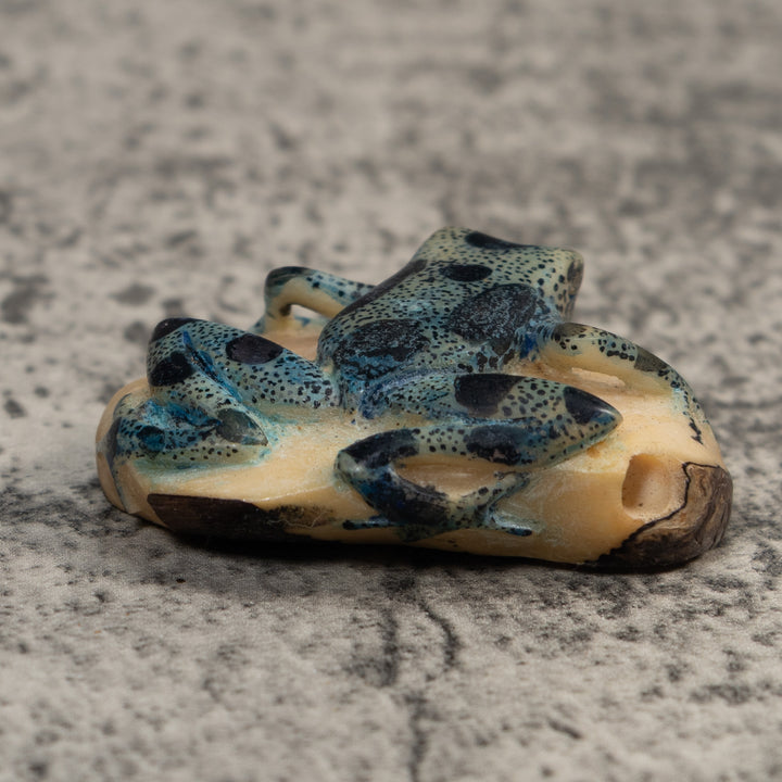 Vintage Blue And Black Poison Dart Frog Tagua Carving