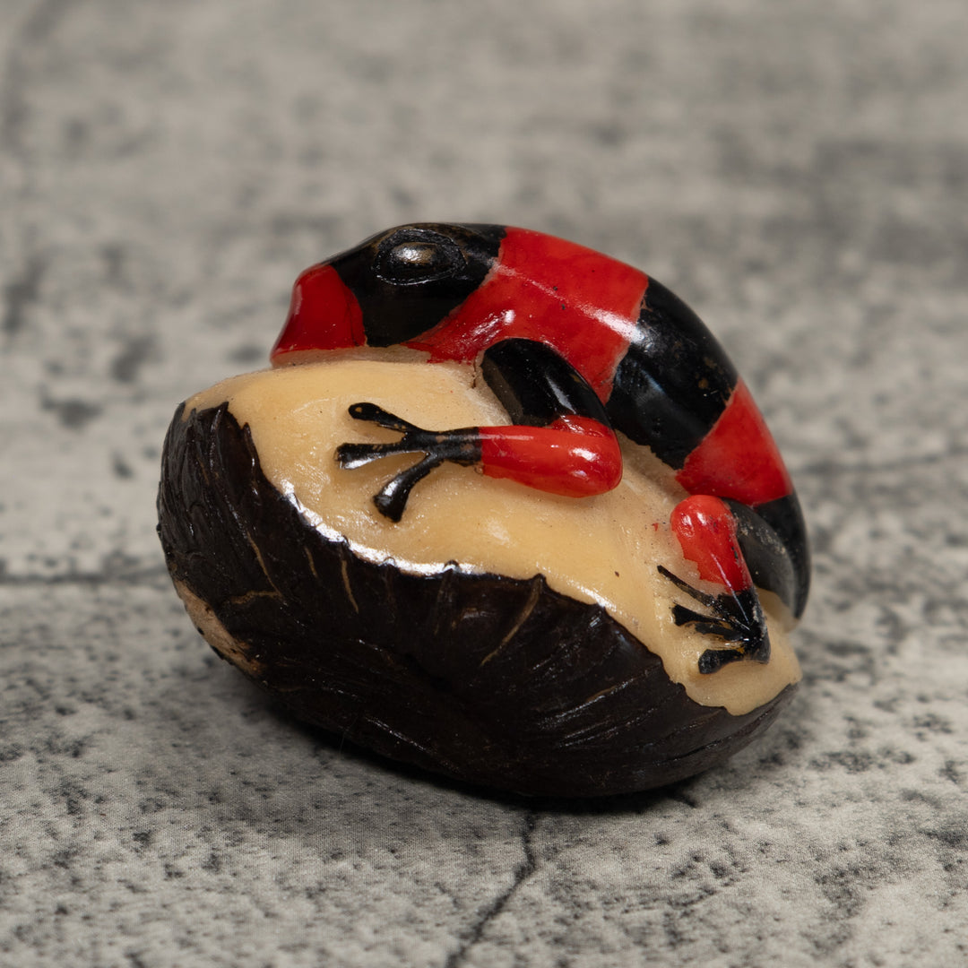 Vintage Red And Black Poison Dart Frog Tagua Carving