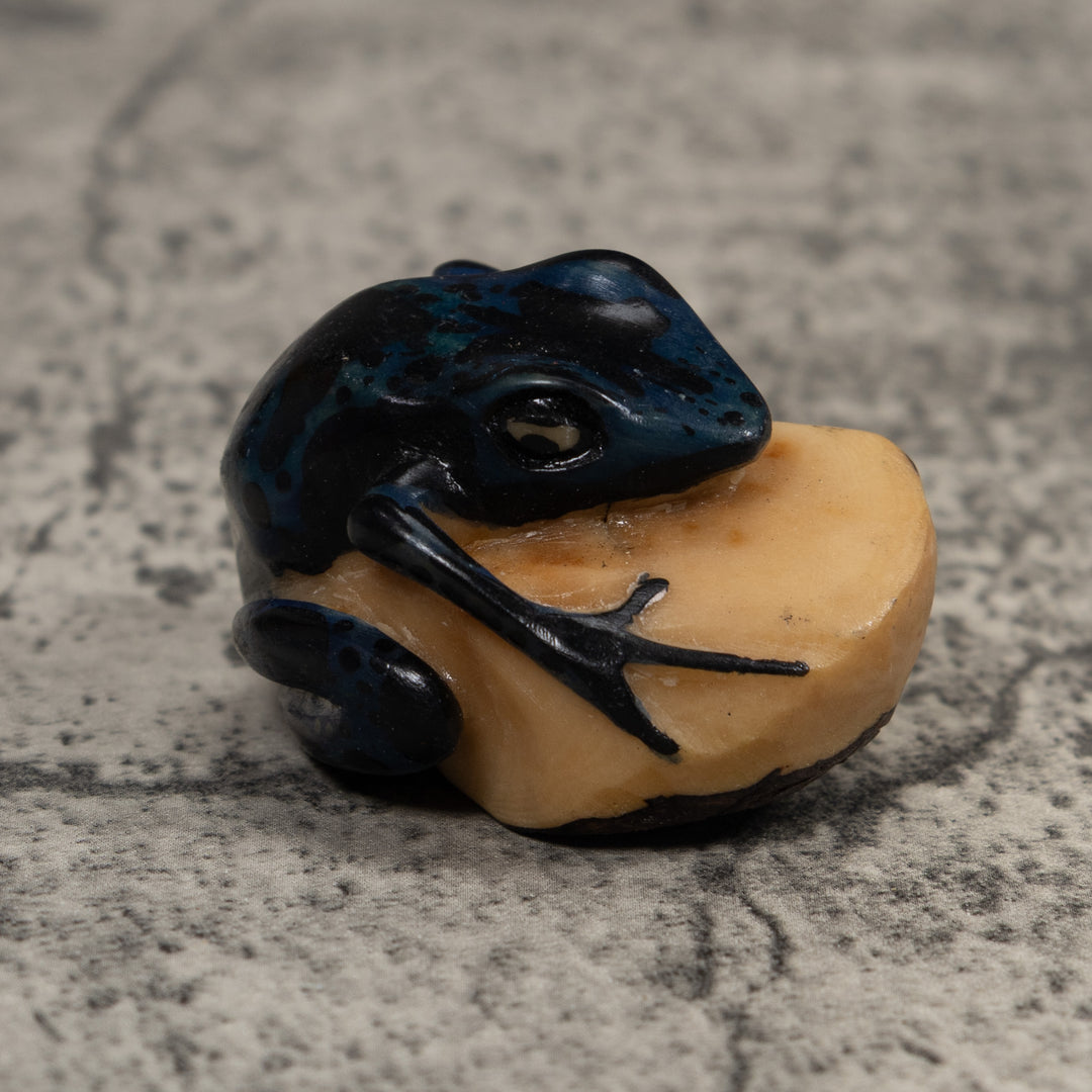 Vintage Dark Blue Green Frog Tagua Carving