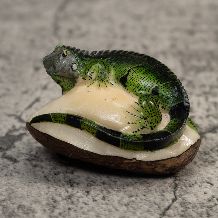 Green And Black Iguana Lizard Tagua Carving
