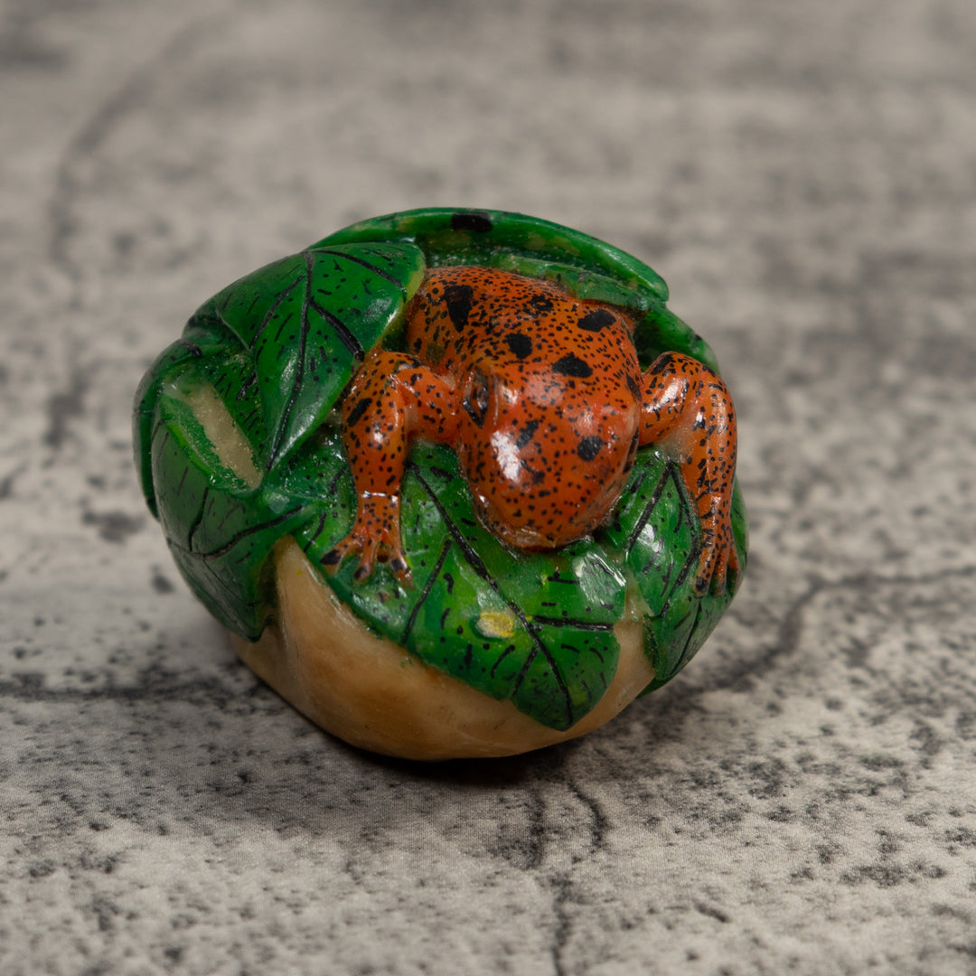 Vintage Green Orange And Black Poison Dart Frog Tagua Carving