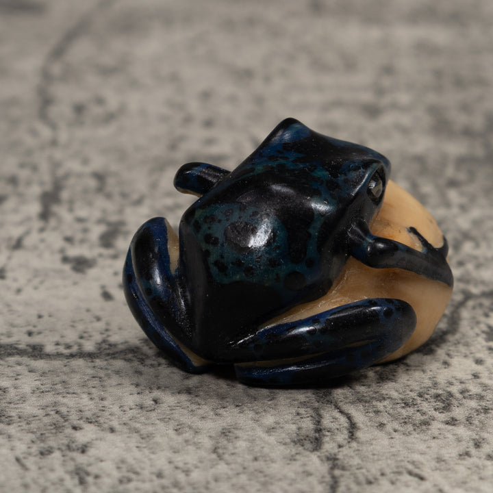 Vintage Dark Blue Green Frog Tagua Carving
