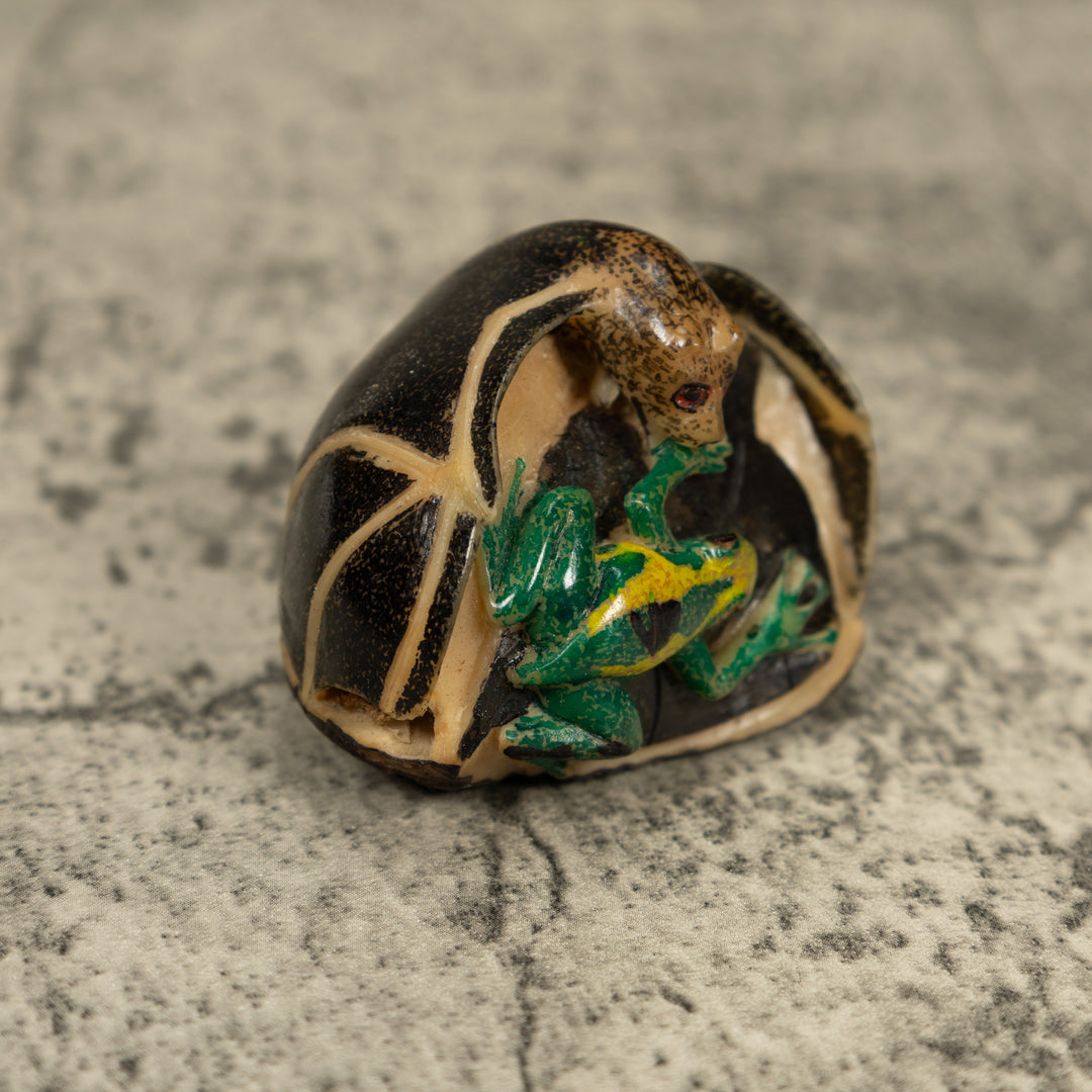 Vintage Vampire Bat And Frog Tagua Carving