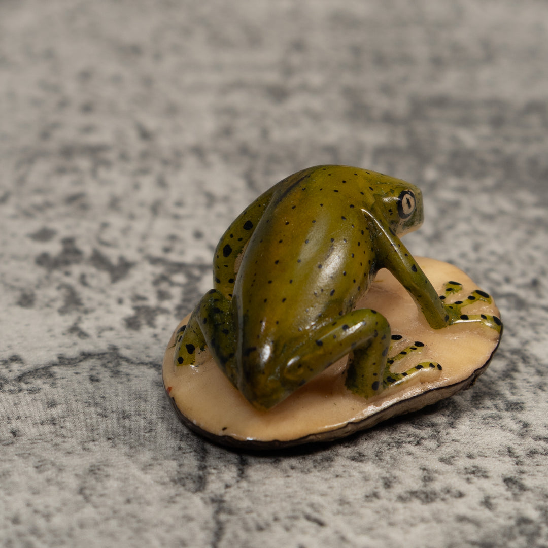 Vintage Green And Black Poison Dart Frog Tagua Carving
