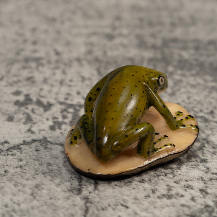 Vintage Green And Black Poison Dart Frog Tagua Carving