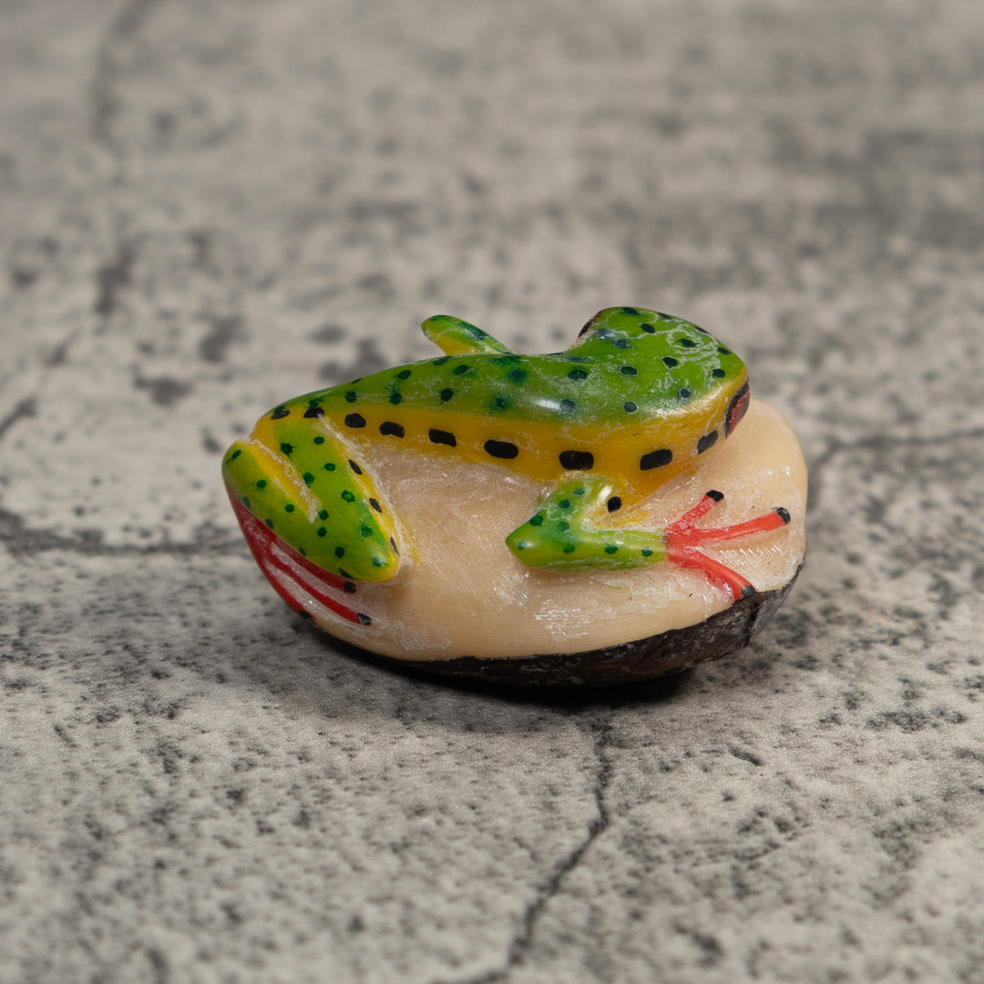 Green Yellow And Black Poison Dart Frog Tagua Carving