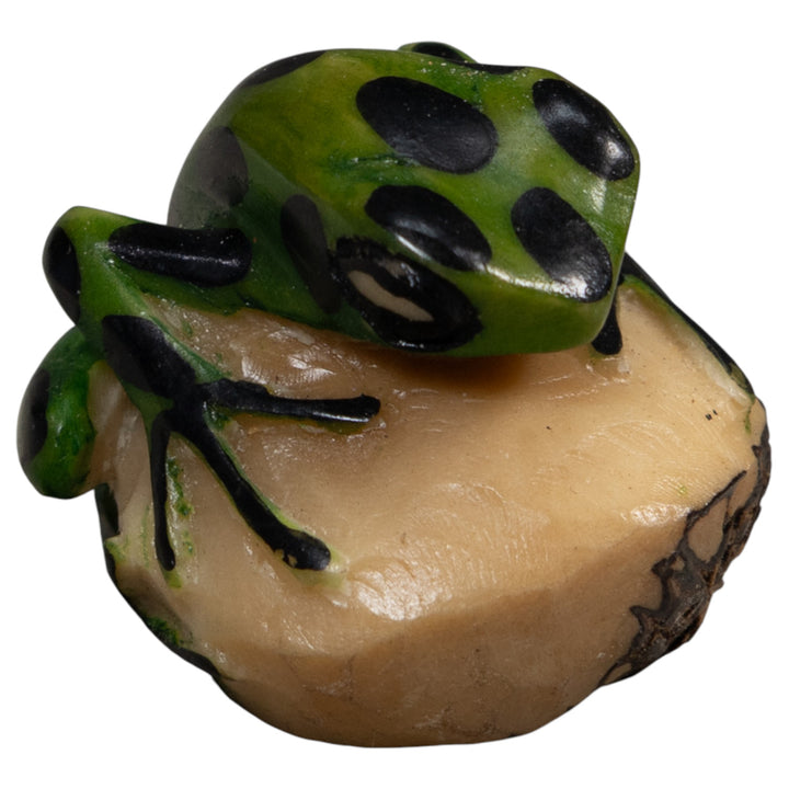 Vintage Green And Black Frog Tagua Carving