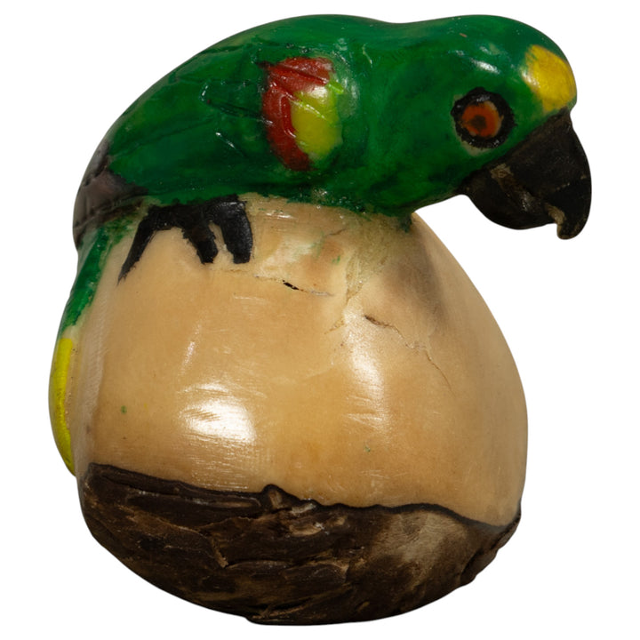 Vintage Green Parrot Bird Tagua Carving