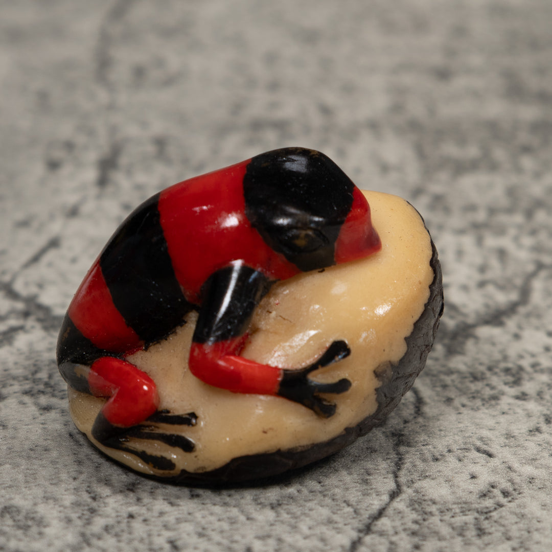 Vintage Red And Black Poison Dart Frog Tagua Carving